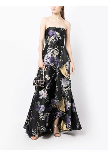 Marchesa Notte floral-print strapless gown - Black