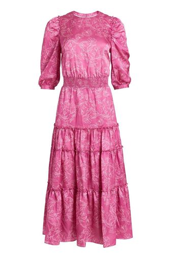 Marchesa Notte floral-print tiered dress - Pink