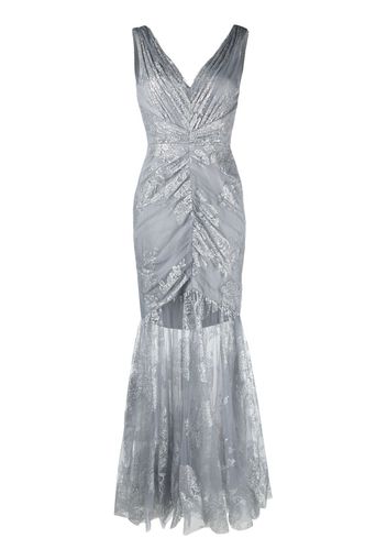 Marchesa Notte ruched lace gown - Blue