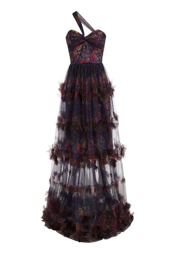 Marchesa Notte Watercolor floral-print gown - Blue