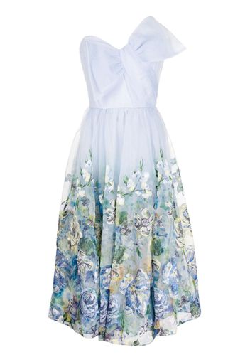Marchesa Notte floral-print bow-detailing dress - Blue