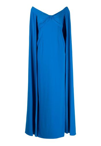 Marchesa Notte off-shoulder cape-detail gown - Blue