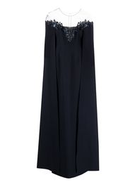 Marchesa Notte bead-embellished cape gown - Blue