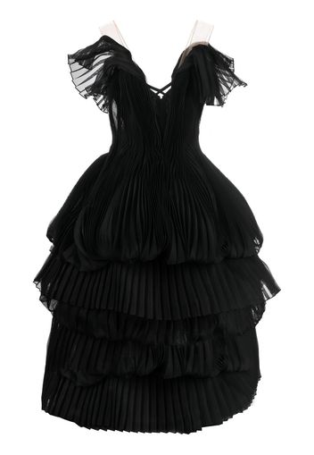 Marchesa pleated tiered gown - Black