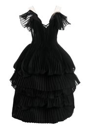 Marchesa pleated tiered gown - Black