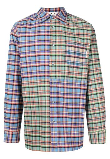 Marni patchwork check-print oversized shirt - Blue