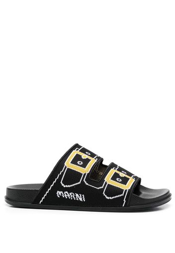 Marni buckle-print double-strap slides - Black