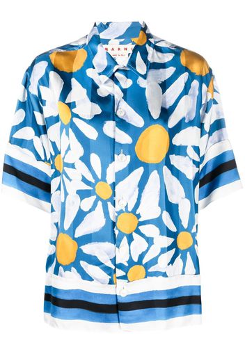 Marni graphic floral-print silk shirt - Blue