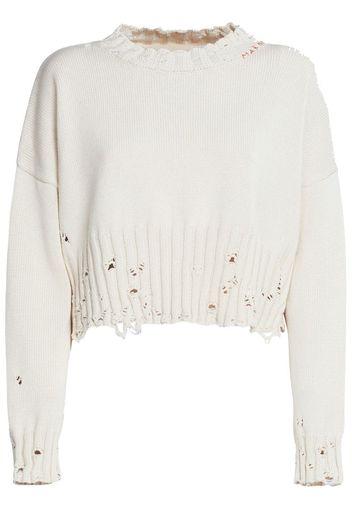 Marni distressed-finish cropped jumper - White