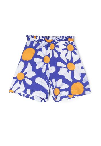 Marni Kids ruffle-trim daisy-print shorts - Blue