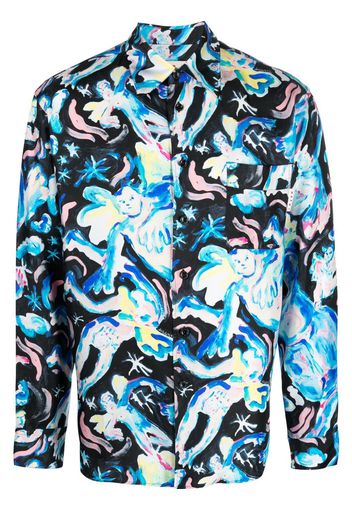 Marni illustration-print silk shirt - Black