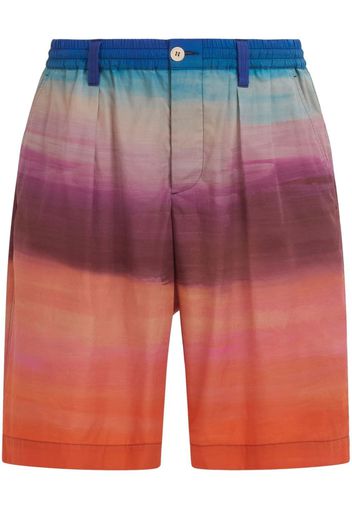 Marni painterly-print pleated cotton shorts - Blue