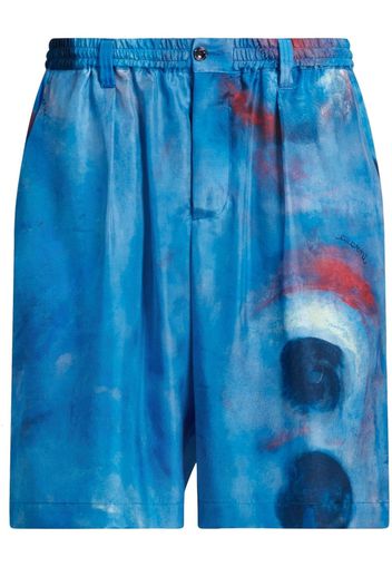 Marni painterly-print silk shorts - Blue