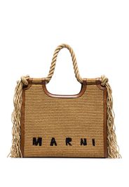 brown North South shopping raffia tote bag