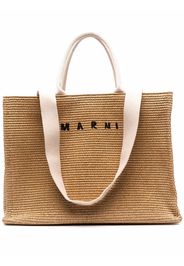 Marni logo-embroidered raffia tote bag - Brown