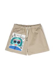 Marni Kids graphic patch cotton shorts - Neutrals