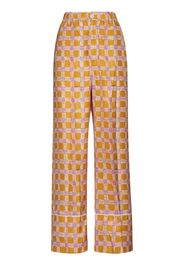 Marni check-print silk flared trousers - Orange