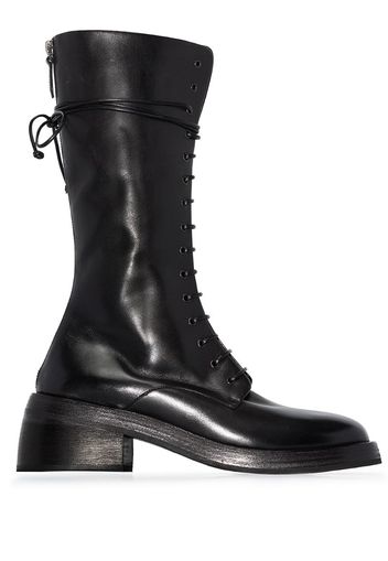 black lace-up leather boots