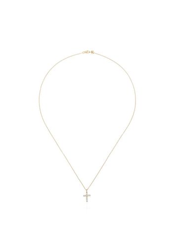 14K gold and diamond small cross necklace