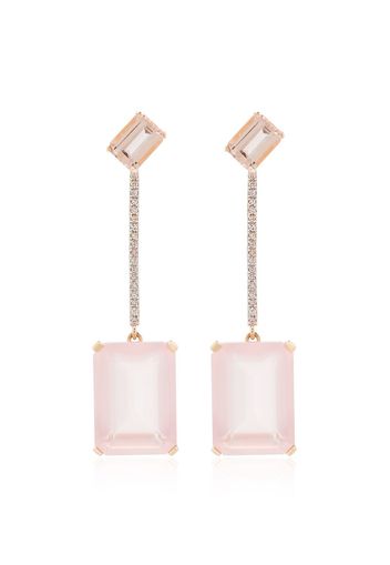 14K yellow gold rose quartz pendant earrings