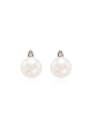 14K yellow gold pearl and diamond stud earrings