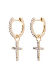 14K yellow gold diamond cross huggie earrings