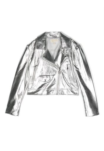 Michael Kors Kids metallic biker jacket - Silver