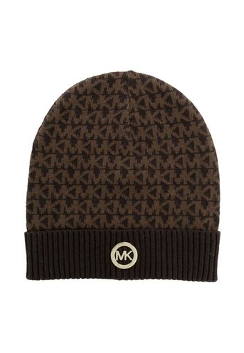 Michael Kors Kids monogram-pattern knit beanie - Brown