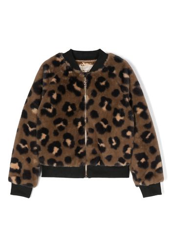 Michael Kors Kids animal-print fleece-textured bomber jacket - Brown