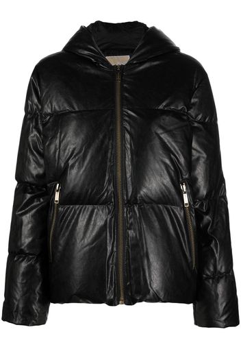Michael Michael Kors faux-leather hooded puffer jacket - Black