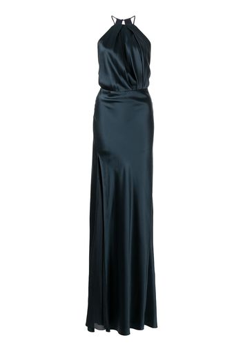 Michelle Mason pleat-detail halterneck gown - Blue