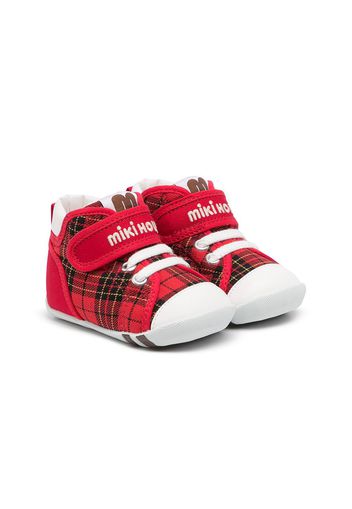 Miki House tartan touch-strap sneakers - Red