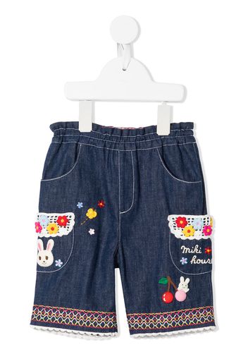 Miki House appliqué-detail denim shorts - Blue