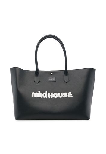 Miki House leather logo tote bag - Blue