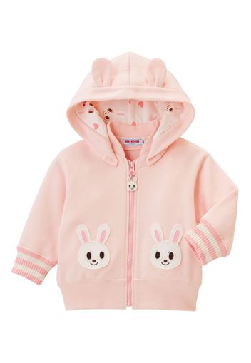 Miki House rabbit-embroidered cotton hooded jacket - Pink