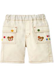 Miki House embroidered-logo bear-patch shorts - White