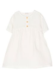 Miki House embroidered-logo flax dress - White