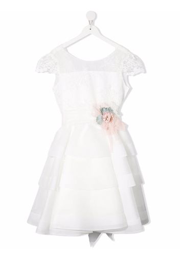 Mimilù TEEN floral-appliqué layered dress - White