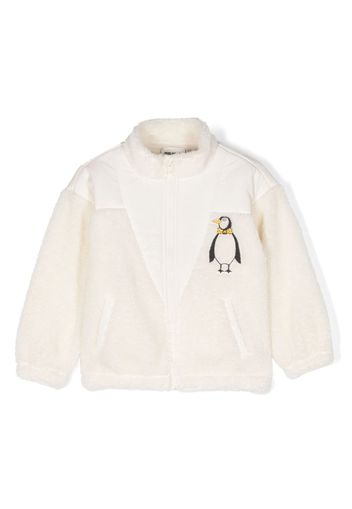 Mini Rodini Penguin Pile zip-up bomber jacket - White