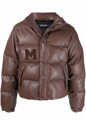 MISBHV logo-patch faux-leather puffer coat - Brown