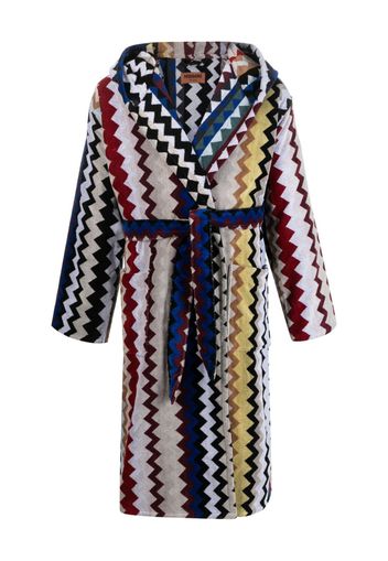 Missoni Home zigzag-print belted hooded bathrobe - Blue