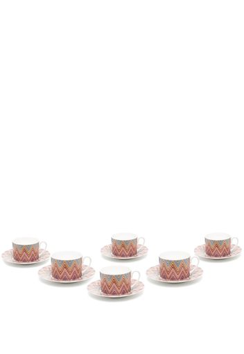 Missoni Home set of six zigzag-print tea cup set - Pink