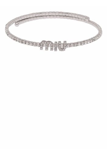 Miu Miu crystal-embellished logo necklace - Silver