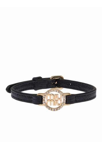 Miu Miu grained madras leather bracelet - Black