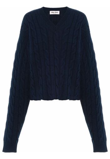 Miu Miu cable knit cashmere V-neck jumper - Blue