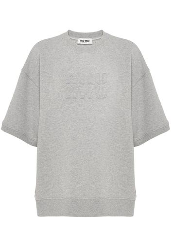 Miu Miu embroidered short-sleeve cotton sweatshirt - Grey