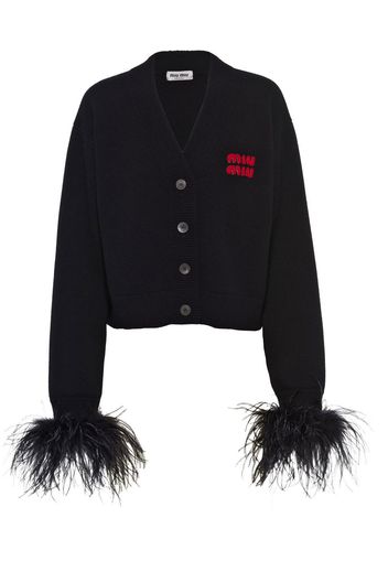 Miu Miu feather-detail cashmere cardigan - Black