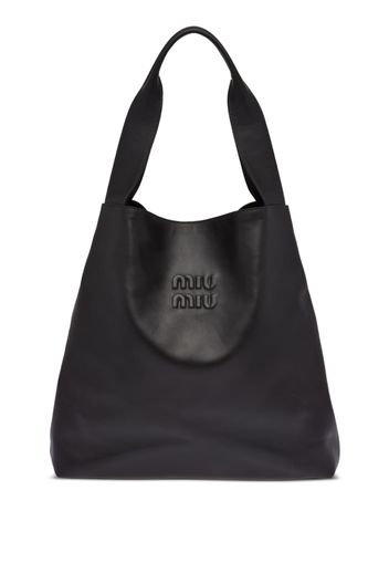 Miu Miu embossed-logo leather tote bag - Black