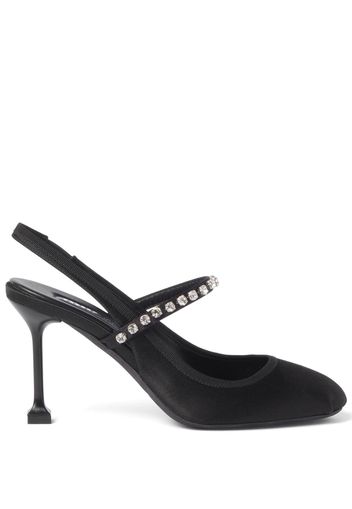 Miu Miu 85mm crystal-embellished satin pumps - Black