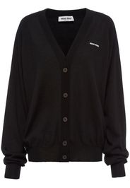 Miu Miu fine-knit logo-patch cardigan - Black